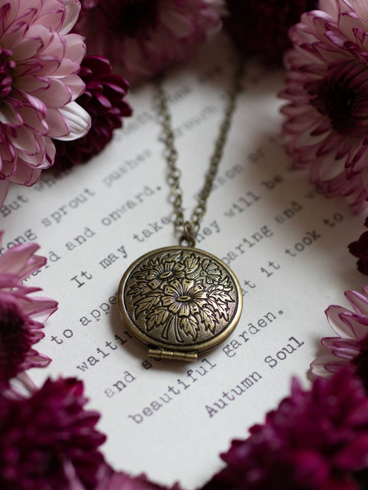 Round Floral Locket Necklace for wholesale by Autumn Soul