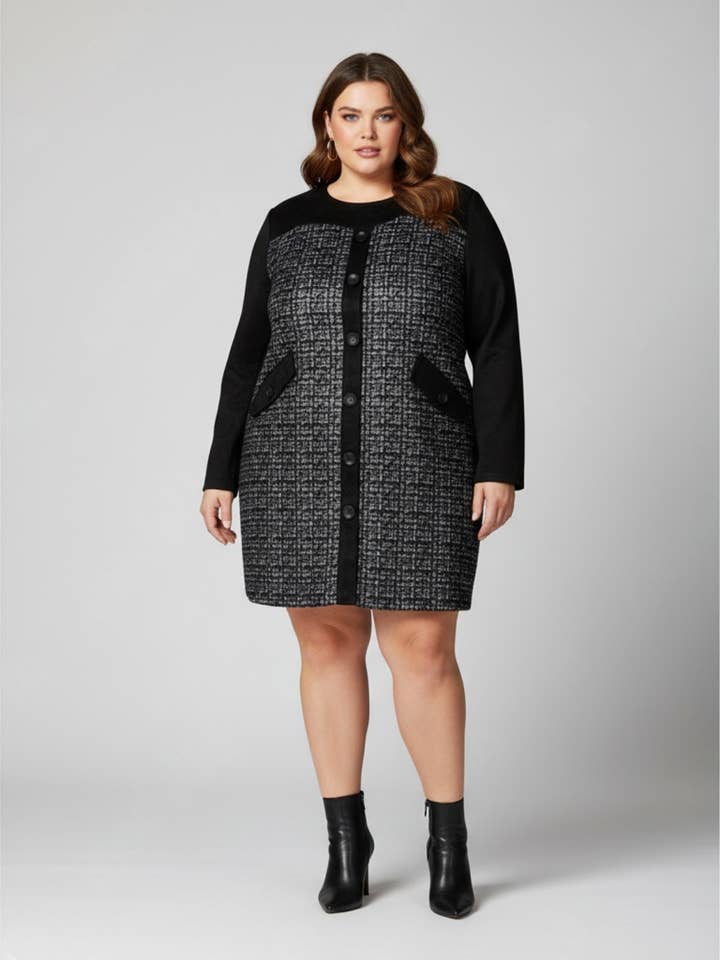 Abito in camoscio taglia grande stampato nero (C6159) per la vendita all'ingrosso da parte di Pomme Rouge Paris