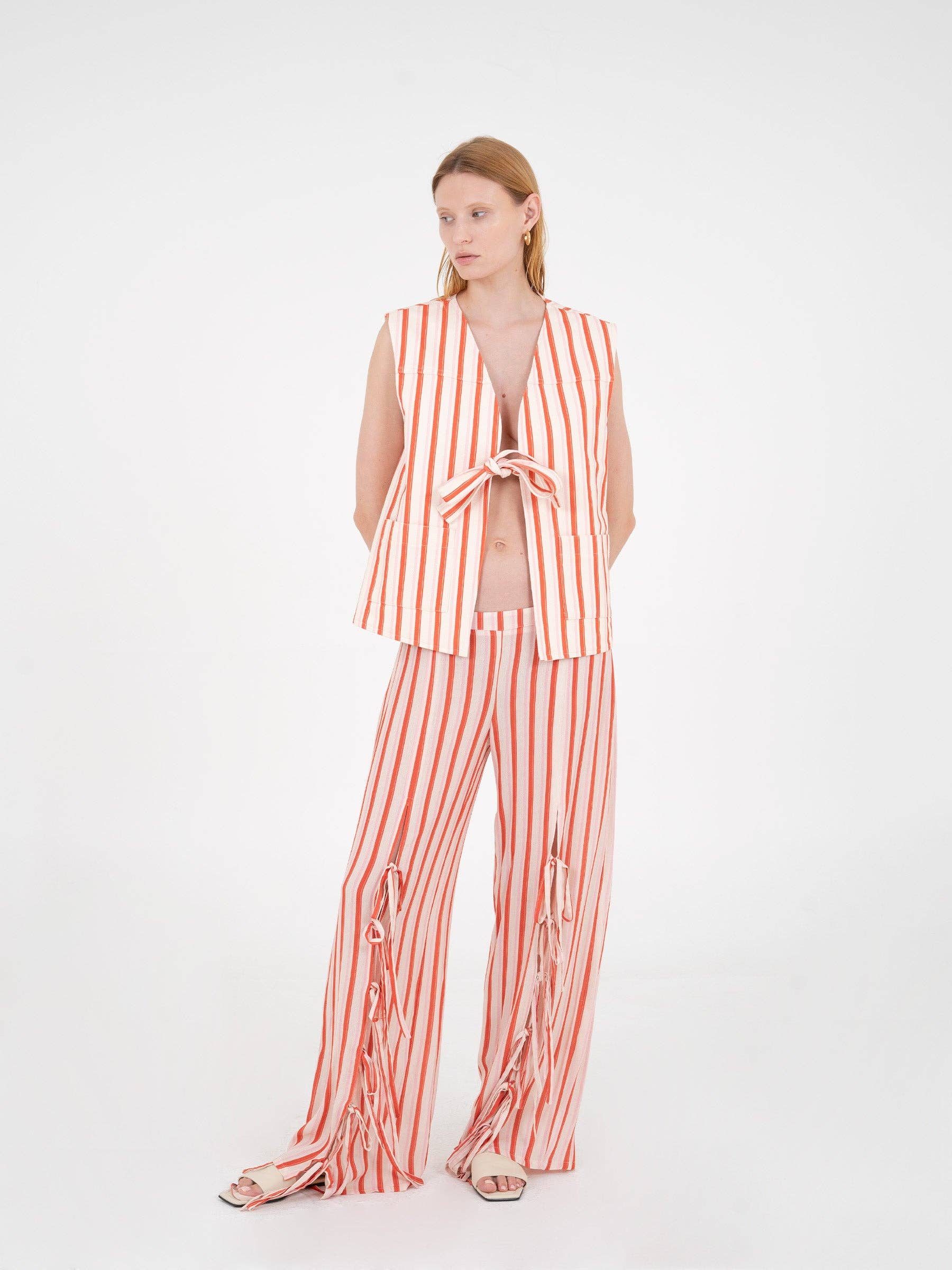 CARMEN SAYS - Wholesale Pants - Women's - Zinnia Red Striped Printed Pants4