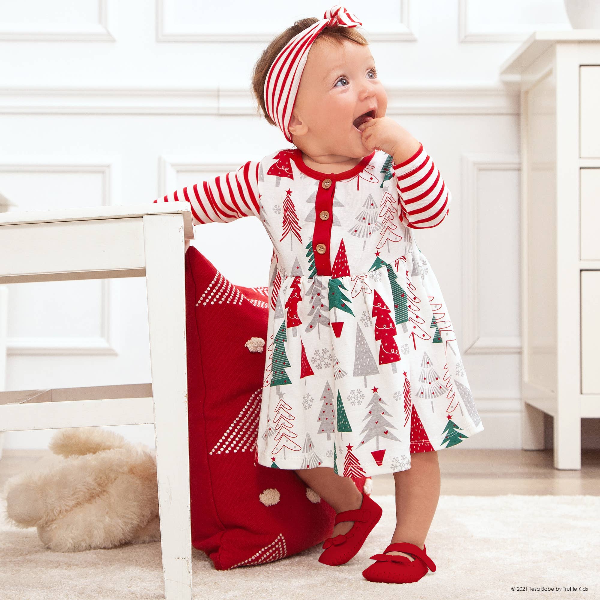 Tesa Babe - Wholesale Dress - Baby - Baby Girl's Christmas Trees Cotton Dress4