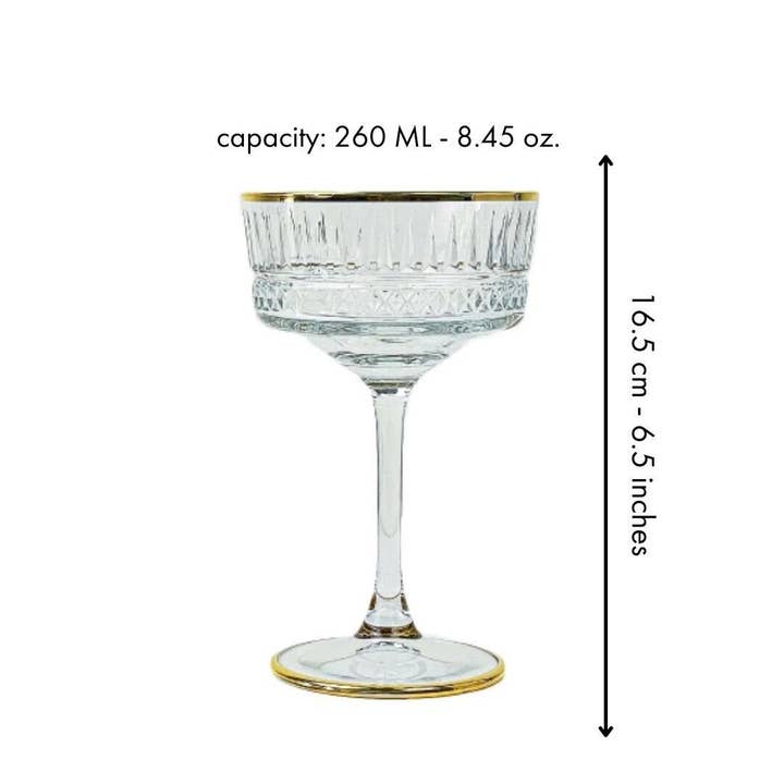Alegria Glass - Wholesale Cocktail/Liquor Glass - Eva Vintage Gold Rim Champagne Coupe