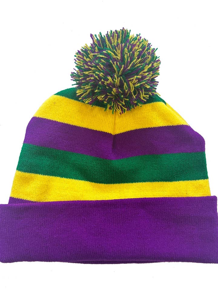 Youth Beanie with Pom Pom - Rugby for wholesale by Mardi Gras Creations