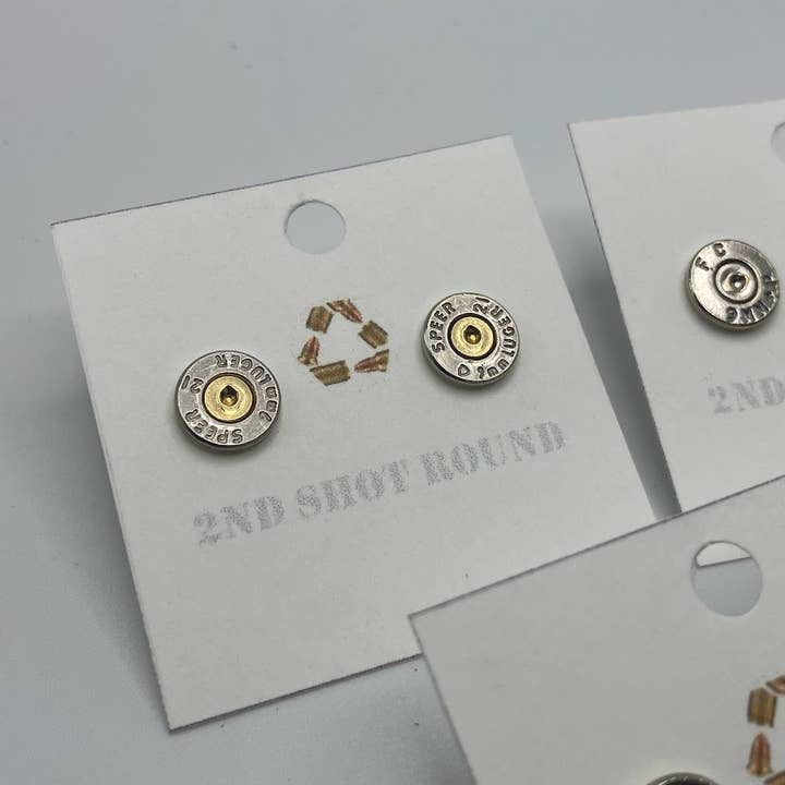 Vermont Cut Coins & 2nd Shot Round - Wholesale Stud/Post Earrings - Bullet Earring Studs - Many Calibers - .223 .45 9mm 30-06