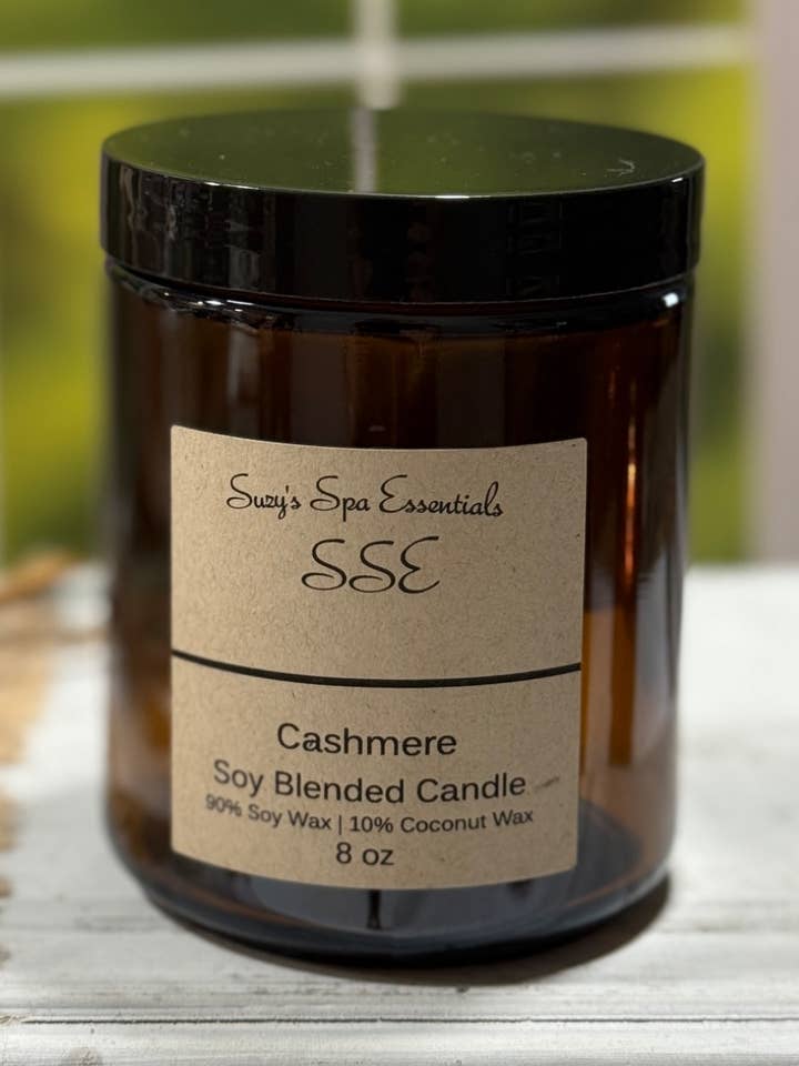 Cashmere Soy Blend Candle-8 oz Amber Jar for wholesale by Suzy Spa Essentials