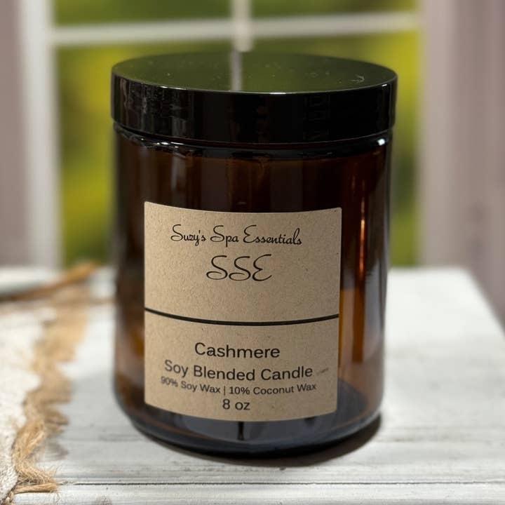 Cashmere Soy Blend Candle-8 oz Amber Jar for wholesale by Suzy Spa Essentials