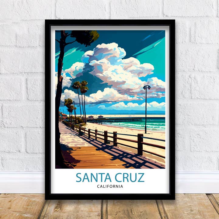 Santa Cruz California Travel Poster Wall Art, Home Decor Santa Cruz Illustration Travel Poster Gift for Santa Cruz California Home Decor for wholesale by InkNPrintz