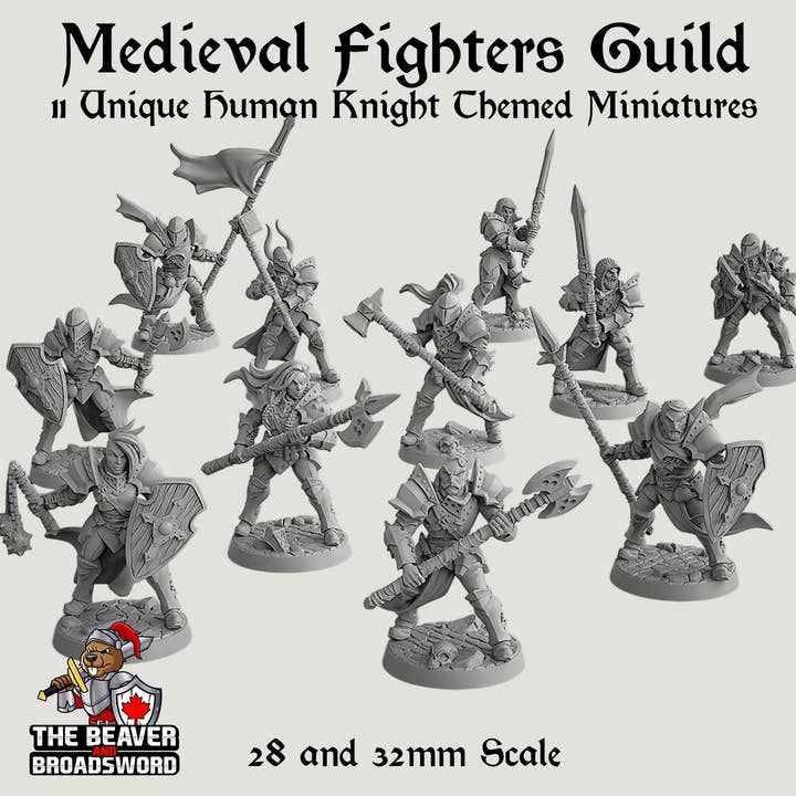 Ensemble de miniatures de la guilde des combattants - Guilde des artisans | Barbare | Chevalier | Clerc | Paladin, Pathfinder, JDR, Wargaming, Guerrier, Humain, médiéval pour la vente par The Beaver and Broadsword