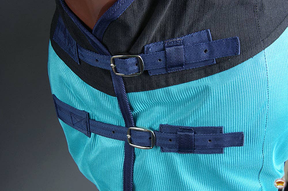 HILASON - Vente Équipement d’équitation - Hilason Couverture Anti-Mouches Légère Confortable Durable en Poly pour Cheval Western Noir Turquoise4