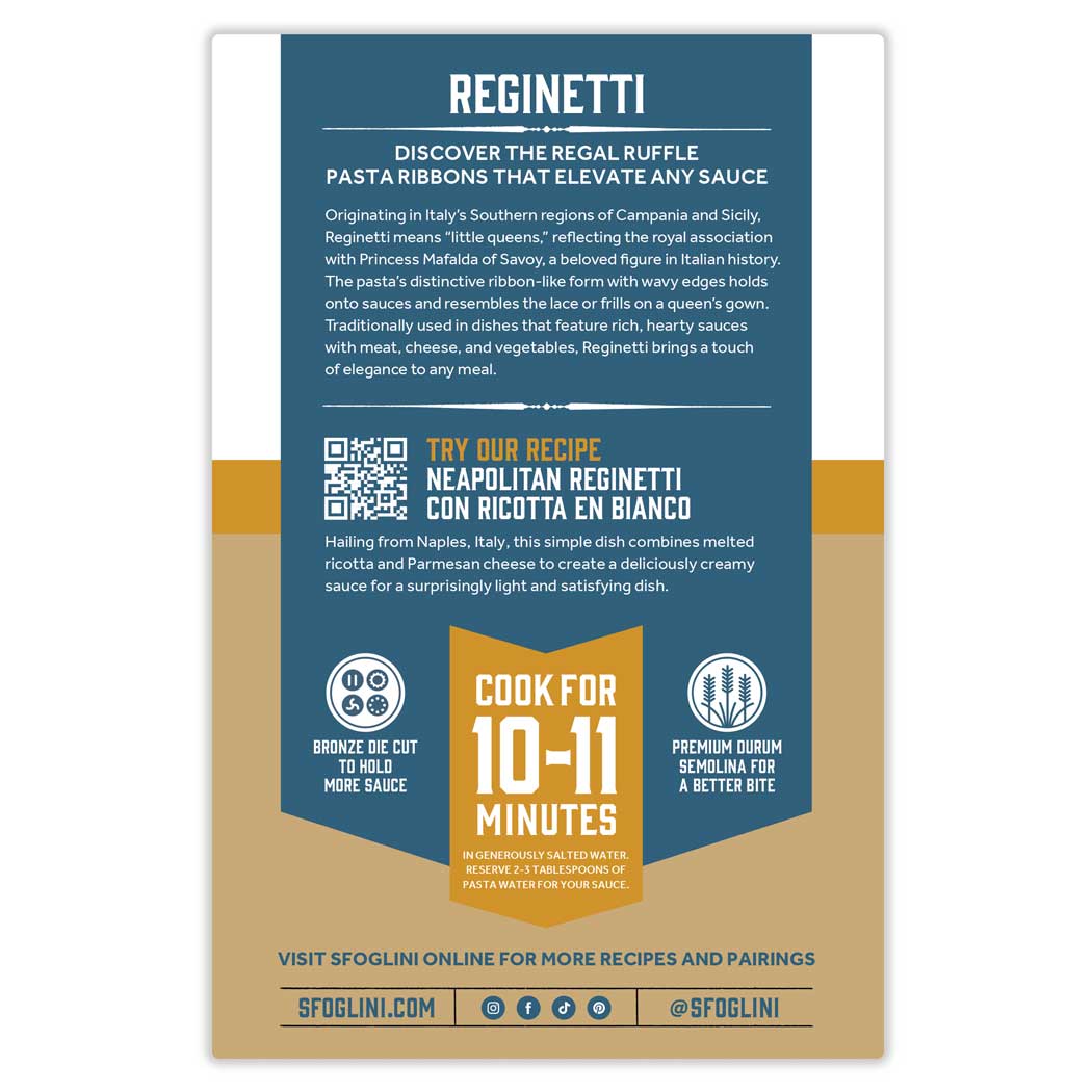 Sfoglini - Wholesale Pasta - Reginetti, Organic Durum Semolina Pasta1