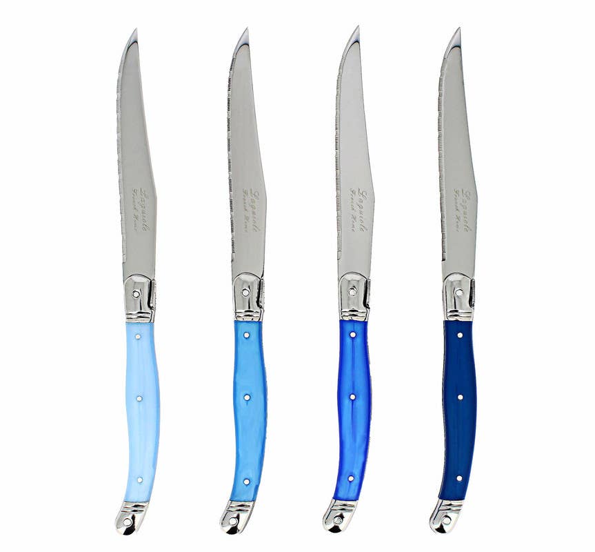 French Home - Wholesale Knife Set - French Home Set of 4 Laguiole Steak Knives, Shades of Blue