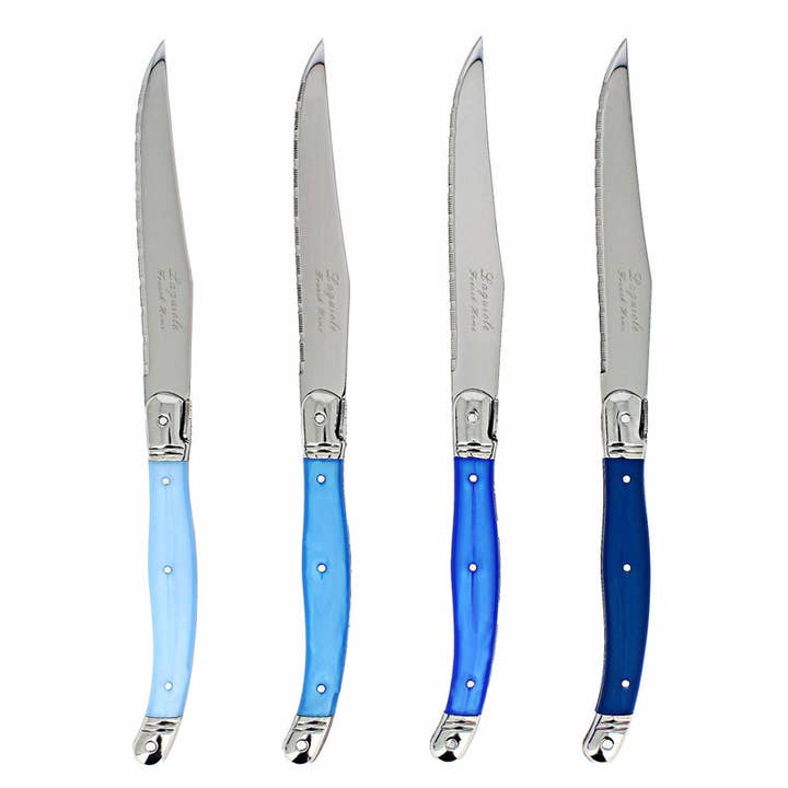 French Home - Wholesale Knife Set - French Home Set of 4 Laguiole Steak Knives, Shades of Blue