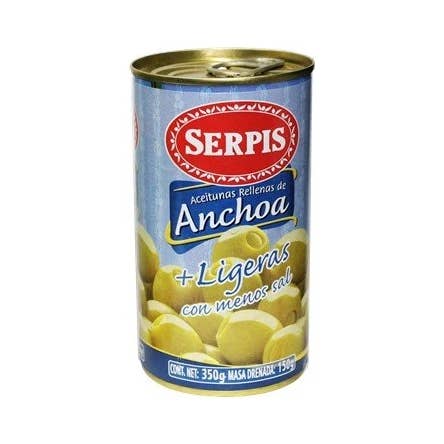 Gourmet Food Solutions, Inc. - Wholesale Olives - Anchovy Stuffed Olives, Lower Sodium, Serpis 10.58oz1