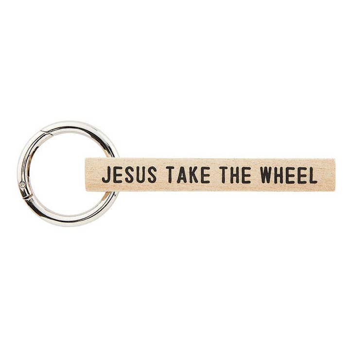 Face to Face Wood Keychain - Jesus Take the Wheel for wholesale by Angle