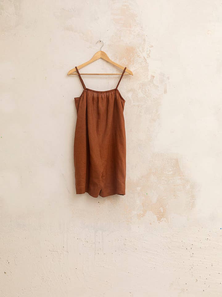 Cottyfish - Vente Robe – femme - Combinaison short en lin terracotta