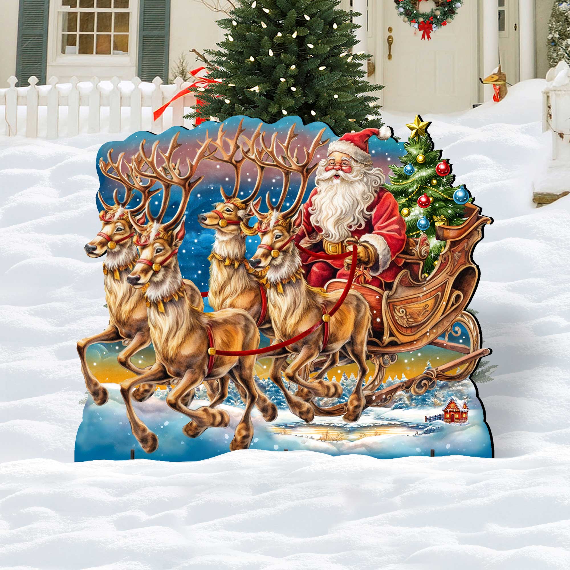 Designocracy - Wholesale Outdoor Ornament/Decor - Santa in Sleigh Outdoor Decor by G. Debrekht | Christmas San1