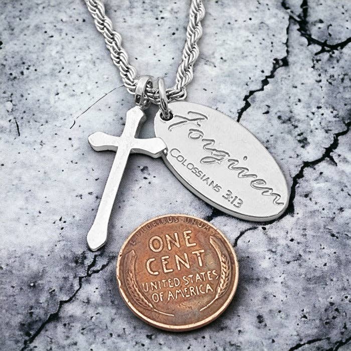 Forgiven Jewelry - Wholesale Pendant/Charm Necklace - Cross Forgiven Tag Necklace With Twisted Rope Chain1