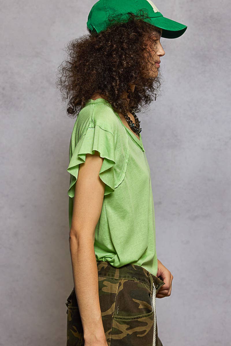 Pol Clothing - Wholesale T-Shirt - Women's - V-neck ruffle short sleeve solid basic cotton top27