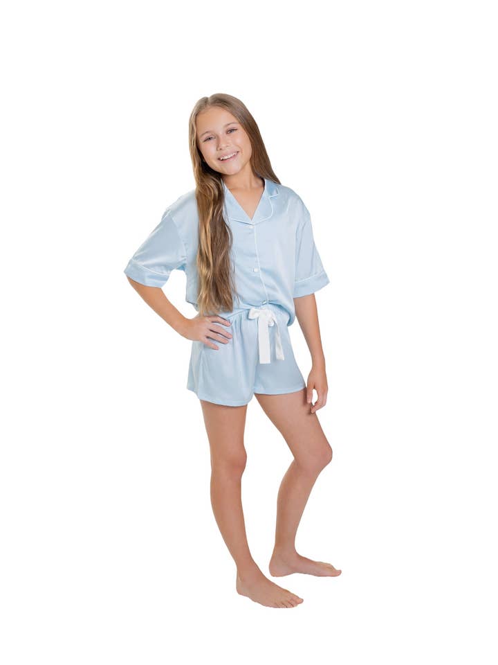 Kids Silky Blue (Short Sleeve w/ Shorts) for wholesale by Sunshine Society