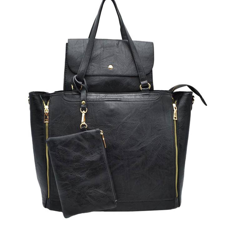 3 in 1 Side Zipper Women's Tote Handbag set for wholesale by Madeline Love