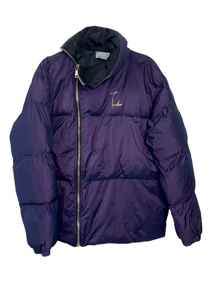 Violette reflektierende Daunenjacke mit seitlichem Reißverschluss für den Großhandel von Trimingham