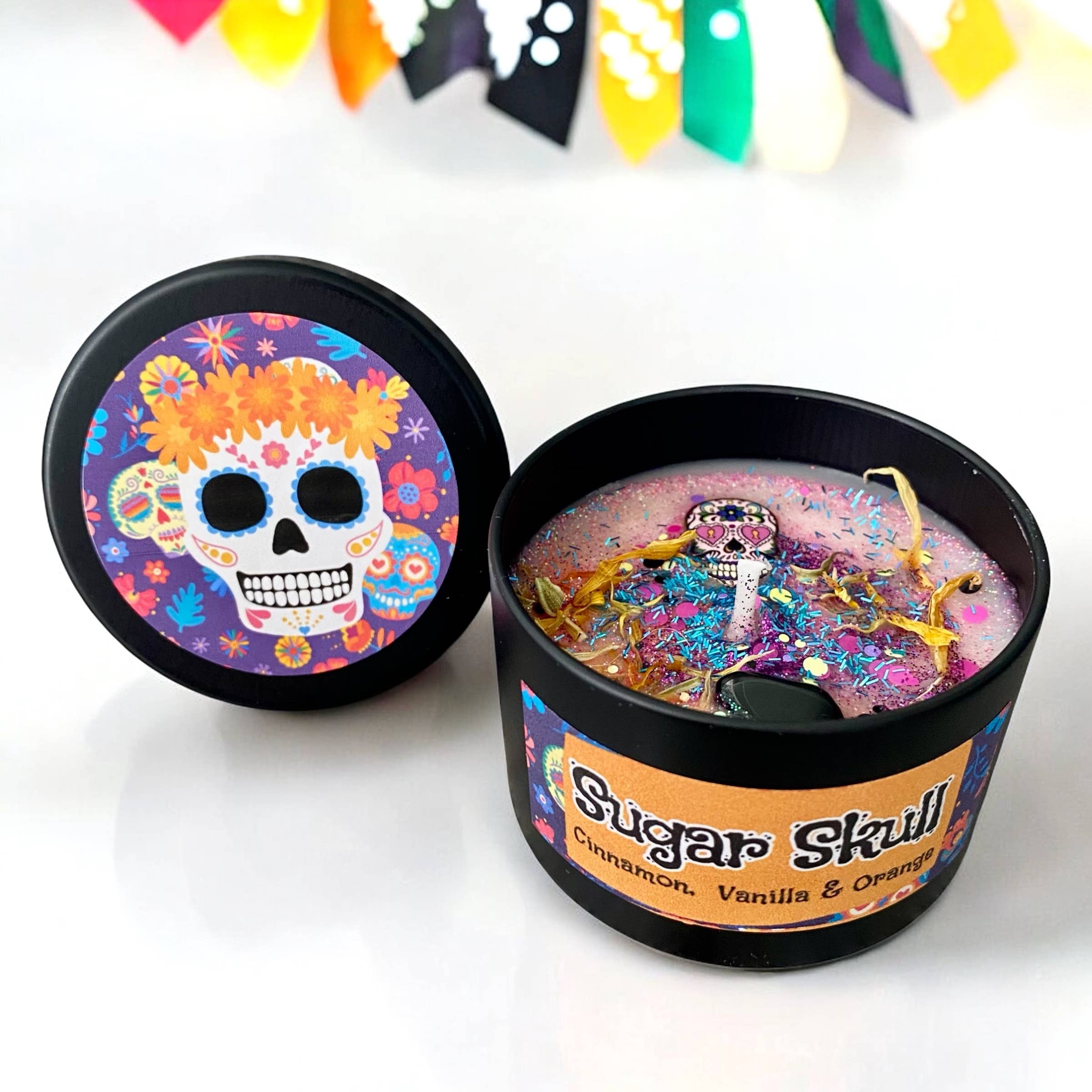 Raven’s Hearth - Wholesale Jar/Filled Candle - Sugar Skull Candle | Cinnamon, Vanilla & Orange | Halloween0