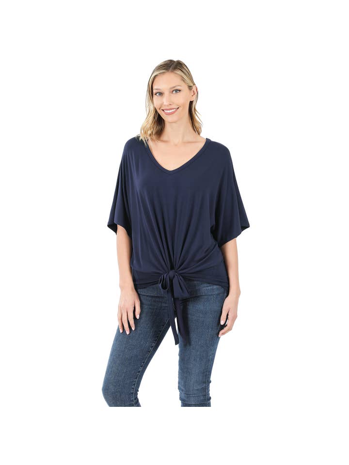 42POPS - Wholesale Tunic - Women's - ,..._ SI-18787 LUXE RAYON V-NECK TIE FRONT TOP18