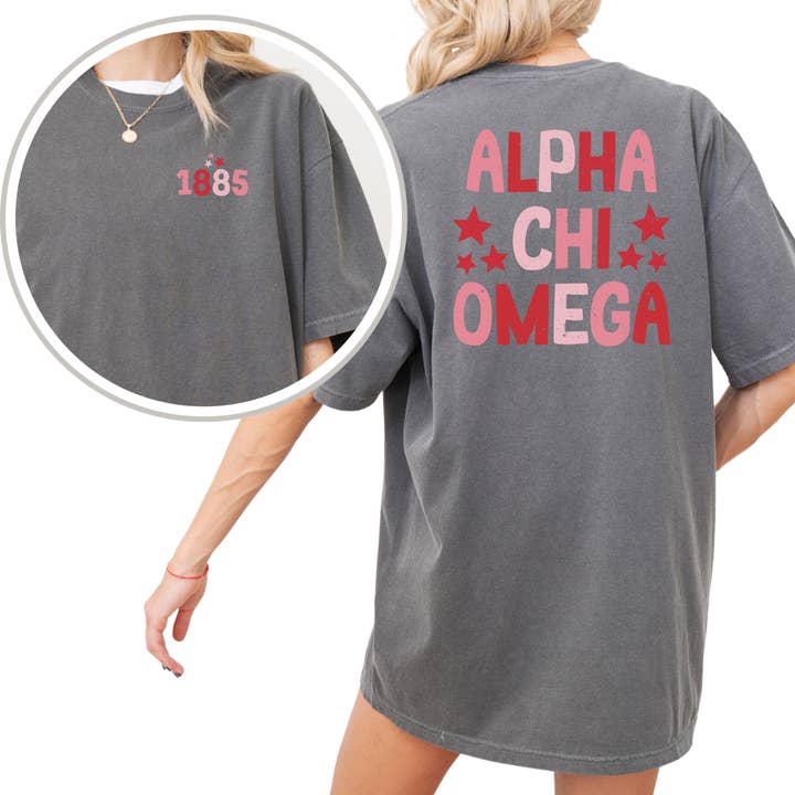 Maglietta della confraternita Comfort Colors con stelle rosse per la vendita all'ingrosso da parte di Kite and Crest