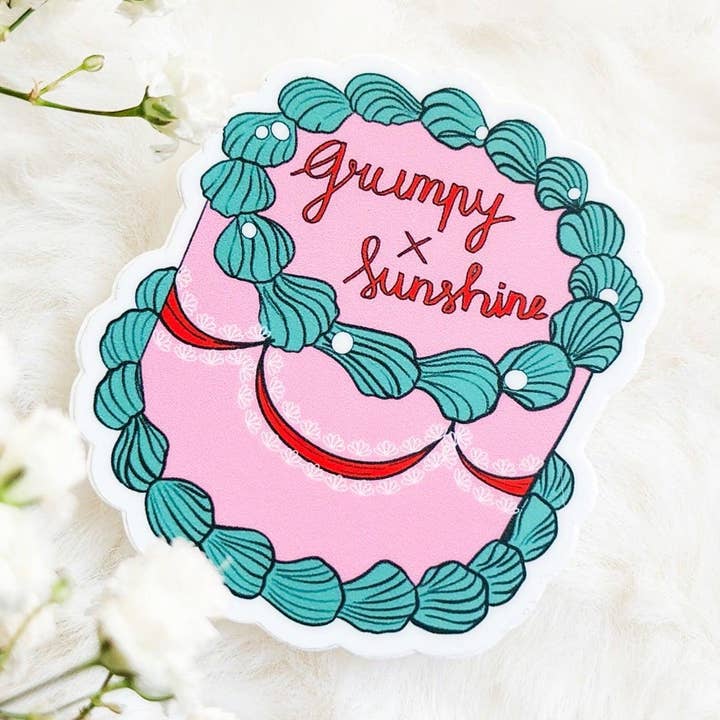 Grumpy x Sunshine Book Trope Retro Cake Sticker for wholesale by The Bean Workshop