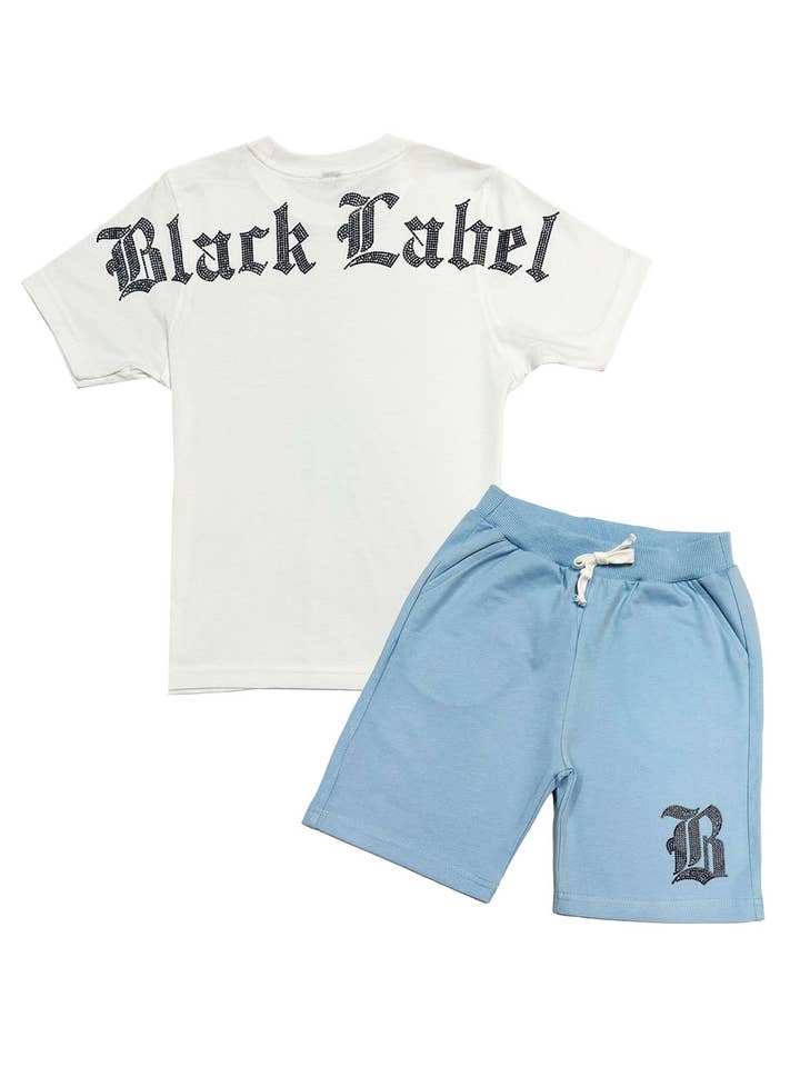 Kids Black Label Black Bling Crew Neck T-Shirt and Cotton Shorts Set for wholesale by Black Label x Raw