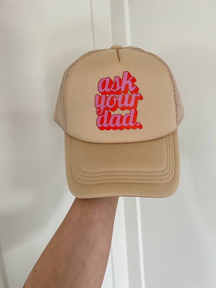 Go Ask Your Dad Trucker Hat, Mama Trucker Hat, Beige Trucker Hat Women, Mom Trucker Hat, Trendy Trucker Hats for Women, Mothers Day Gift Mom for wholesale by Little Mama Made It