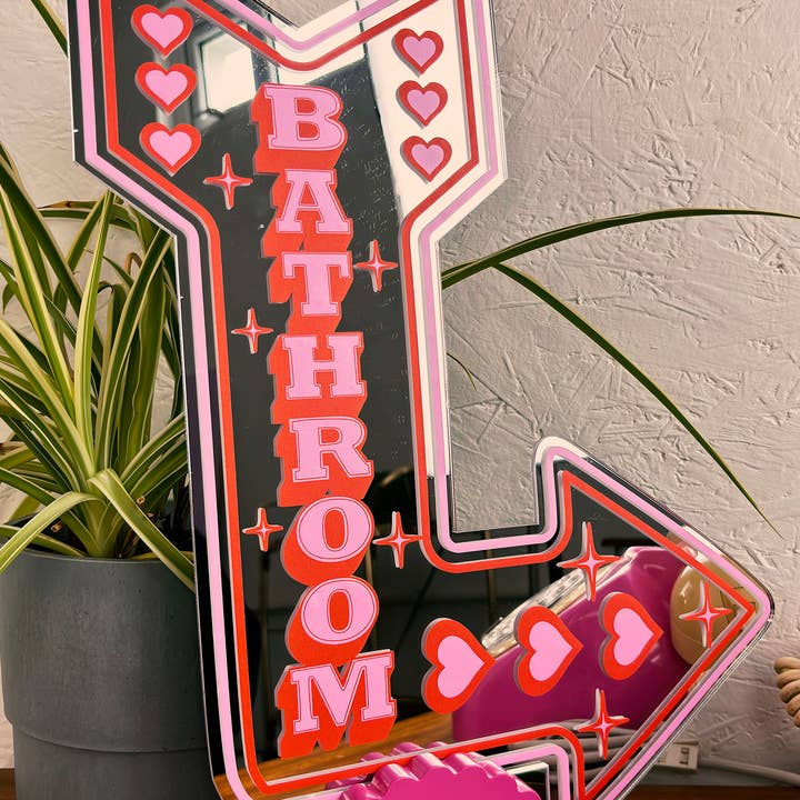 Printed Weird - Wholesale Wall mirror - Retro Bathroom Arrow Mirror - Pink & Red1