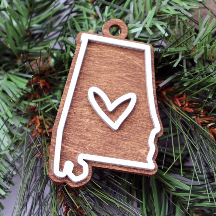 Alabama Layered Wood Alabama Engraved Wood Christmas Ornament for wholesale by The Trendy Traveler
