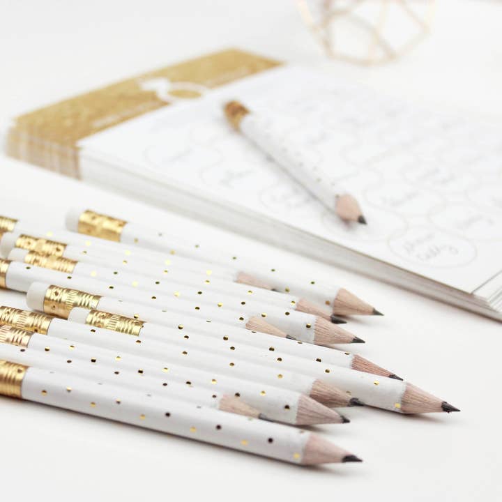 Inklings Paperie - Wholesale Pencil - Mini Pencils - Gold Dot/White