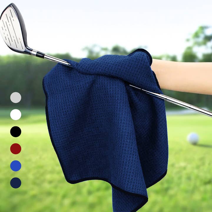 Small Microfiber Waffle Golf Towel: Black Trimmed for wholesale by Pro Towels