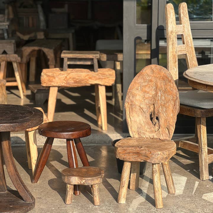 Office Objets - Wholesale Stool - Small low stool in upcycled antique Asian teak H15 D2422