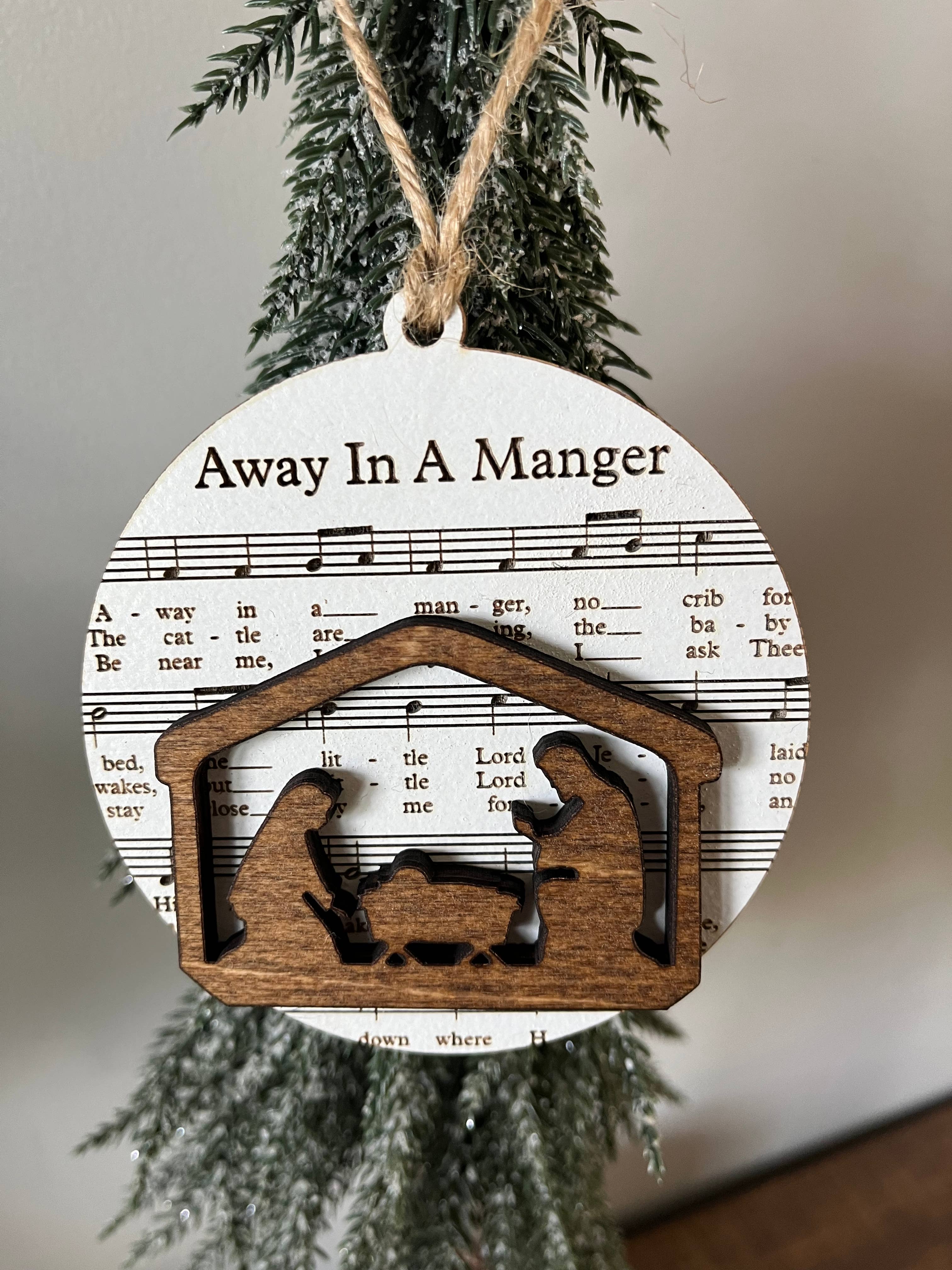 Etched Laser - Wholesale Ornament - Away in a Manger Wooden Ornament0
