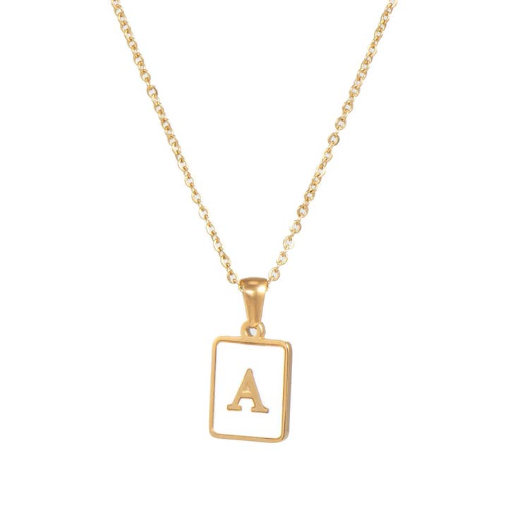 Mio Queena - Wholesale Pendant/Charm Necklace - Square Initial 18K Gold-plated Stainless Steel Necklace