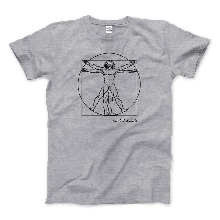 Art-O-Rama Shop - Wholesale Screen Printed T-Shirt - Unisex - Leonardo Da Vinci, Vitruvian Man Sketch T-Shirt7