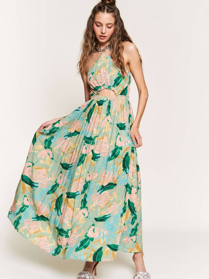 In the Beginning - Vente Robe – femme - Robe longue fleurie sauge/verte