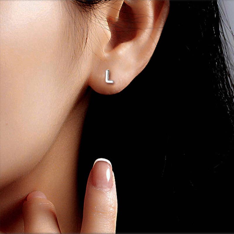 Perimade & Co. LLC - Wholesale Stud/Post Earrings - Dainty Initial Letter Stud Earrings in 925 Sterling Silver11