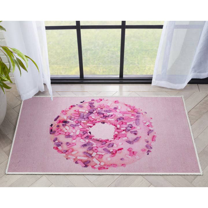 Well Woven - Wholesale Area Rug - Pink Sprinkles Donut Novelty Pink Flat-Weave Rug7