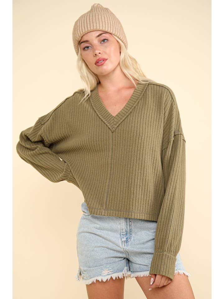 VERY J - Wholesale Knit Top - Women's - NT11804-Casual Comfy Soft V-Neck Knit Top