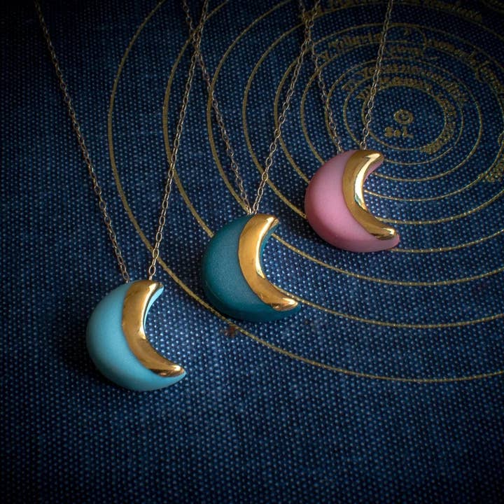 Small Crescent Moon Necklace for wholesale by DANU Ceramics