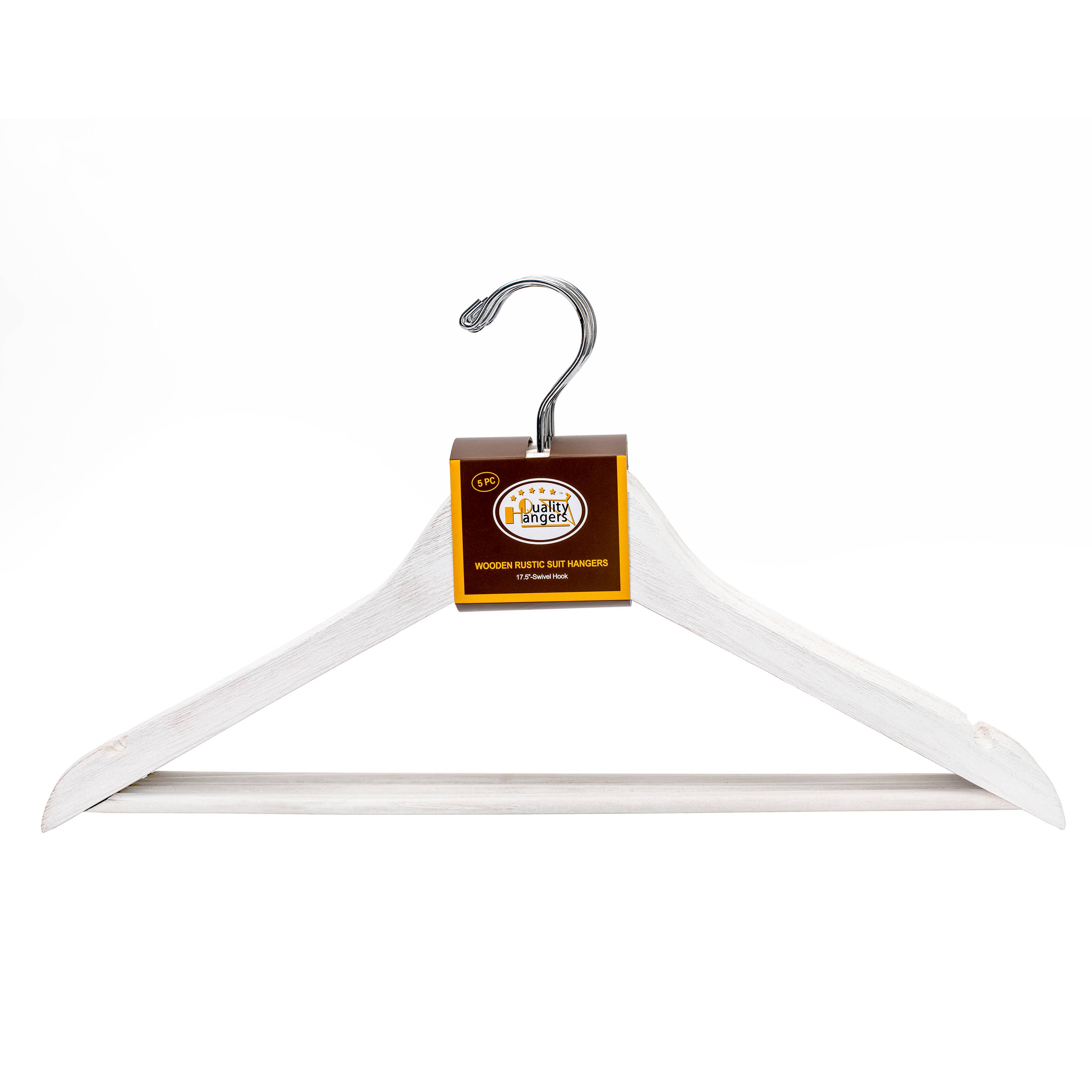 Quality Hangers – Großhandel Kleiderbügel – WV40 - Weißer rustikaler Vintage-Holzkleiderbügel, 44,5 cm - 80 Stück9