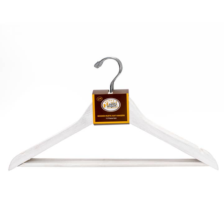 Quality Hangers – Großhandel Kleiderbügel – WV40 - Weißer rustikaler Vintage-Holzkleiderbügel, 44,5 cm - 80 Stück9