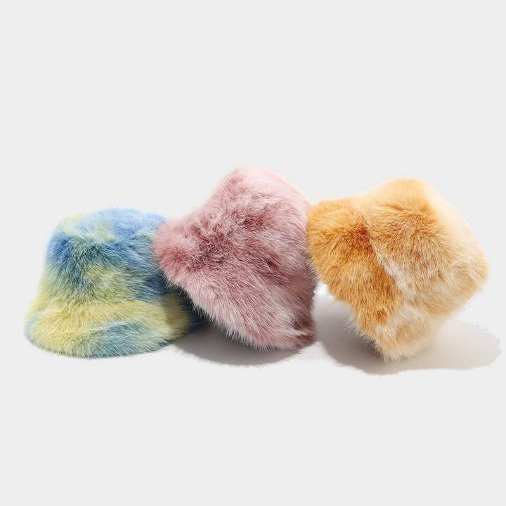 DOUBLJU - Wholesale Bucket Hat - Women's - COLOR GRADIENT TIE-DYE FAUX FUR FISHERMAN HAT_CWAH0505411