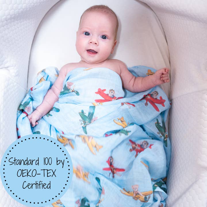 LollyBanks - Wholesale Swaddle - Baby - Pilot Paws Baby Muslin Swaddle Blanket 3