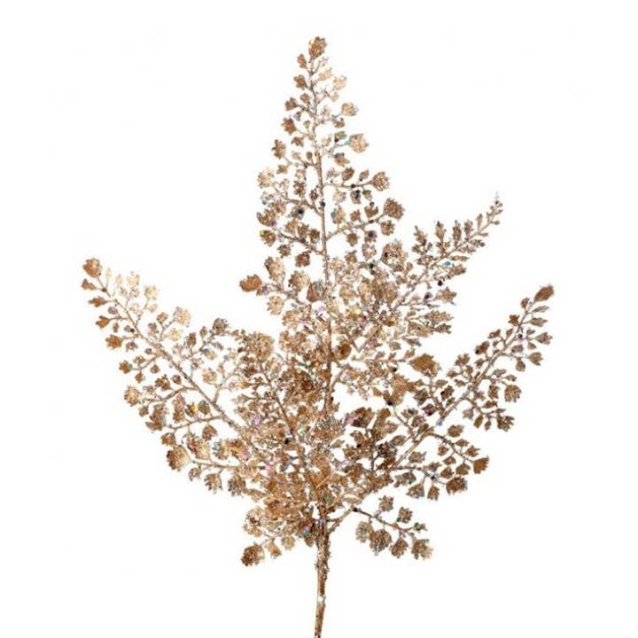 Artificial Gold Champagne Glittered Fern Spray - 18" for wholesale by Will's Company