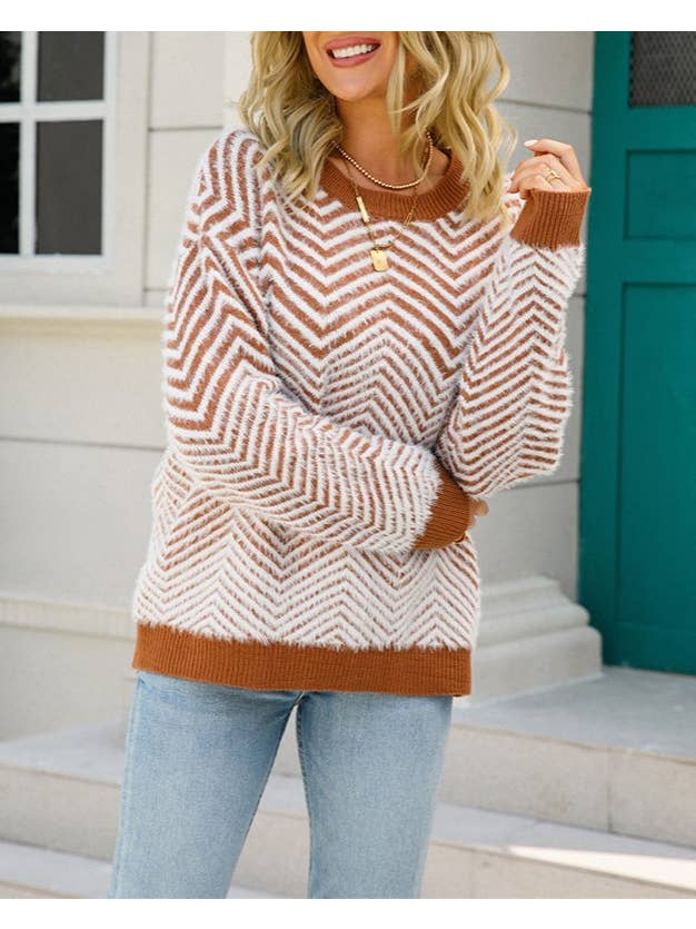 HIDDENBRAND - Wholesale Knit Sweater - Women's - Crewneck Plush Long-Sleeved Knit Sweater2