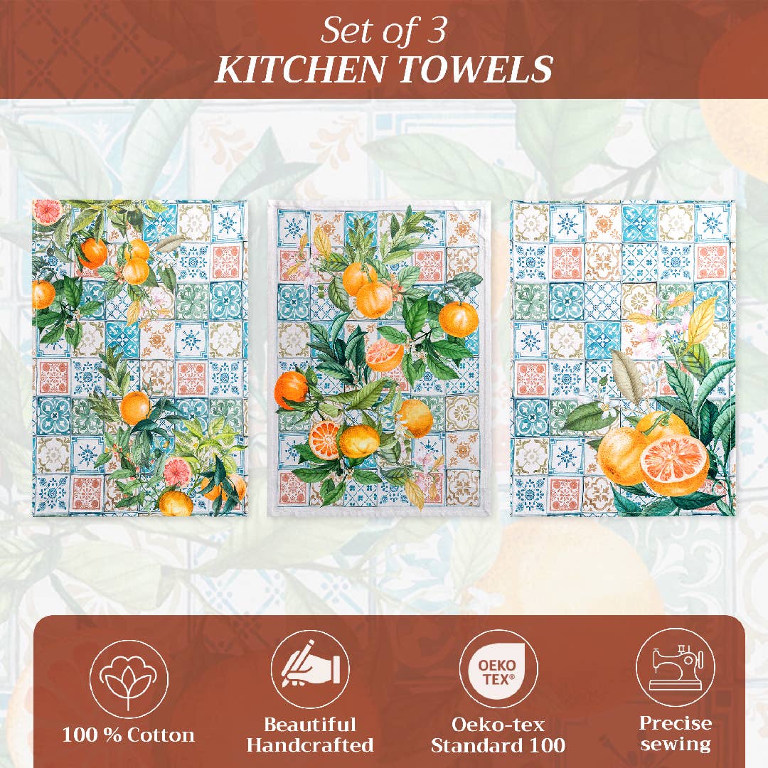 Maison d'Hermine - Design in Every Thread - Wholesale Tea Towel - Kitchen Towels 100% Cotton - Set of 3 - Agrume1